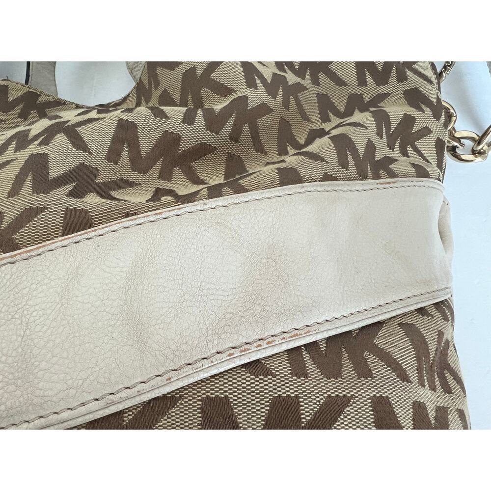 Michael‎ Kors Signature Brown Canvas with White Leather Shoulder/Hand Bag Purse - Picture 15 of 16